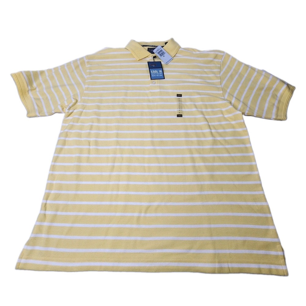 Haggar Cool 18 Performance Golf Polo Men's XL Yellow White Stripped English Tour